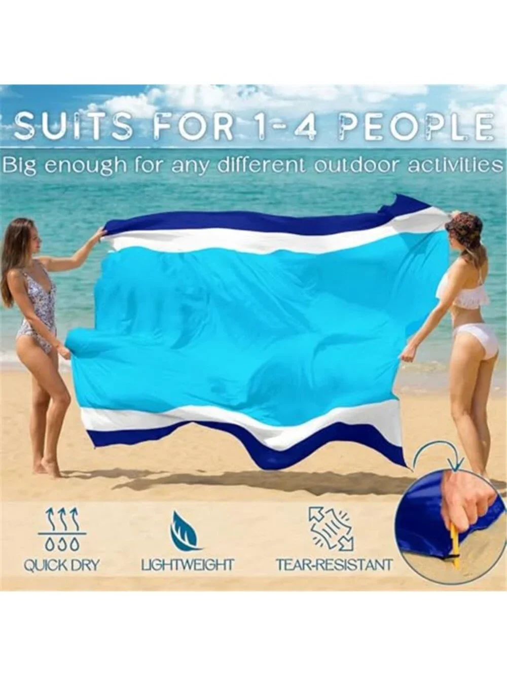 Oversized Beach Blanket Sandproof Waterproof Picnic Camping Mat White Blue